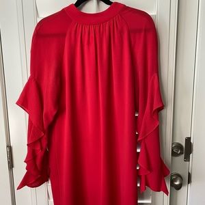 Red, long flowy sleeve dress. Size 6